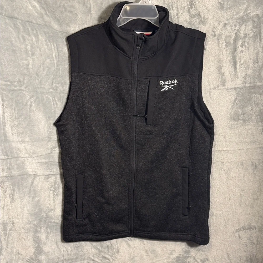 Reebok Men's‎ large Charcoal Black Vest two tone zip chest pocket